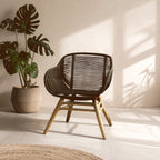 Black Rope Armchair with Natural Wood Legs