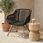 Black Rope Armchair with Natural Wood Legs