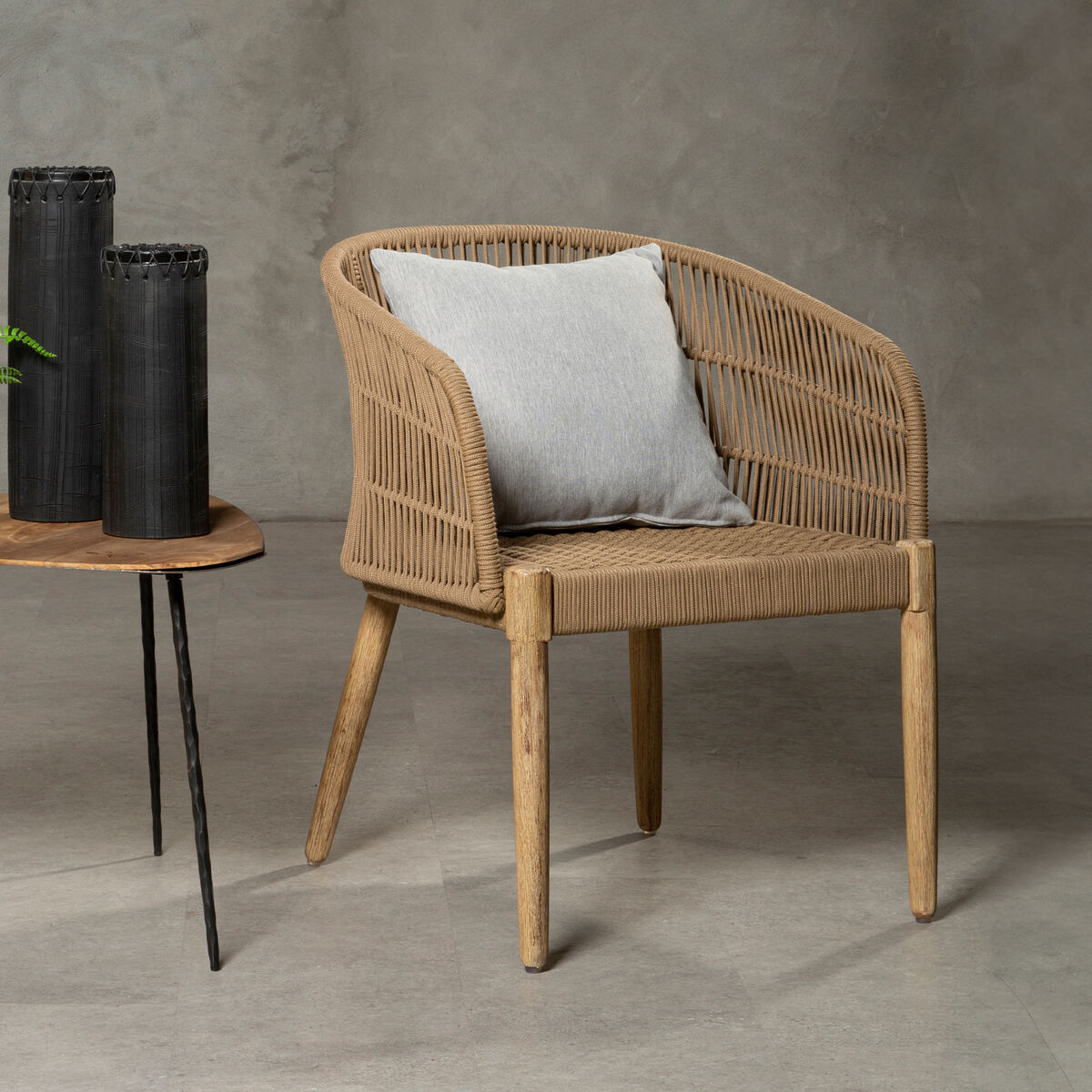 Natural Woven Rope Armchair with Cushion