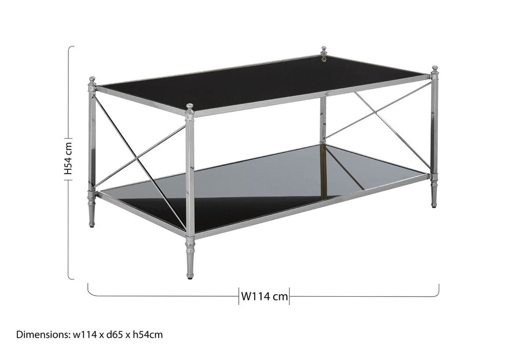 Black Glass and Nickel Finish Coffee Table
