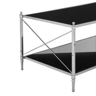Black Glass and Nickel Finish Coffee Table