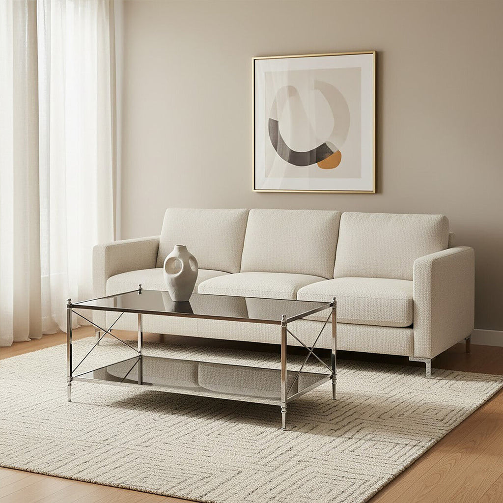 Black Glass and Nickel Finish Coffee Table