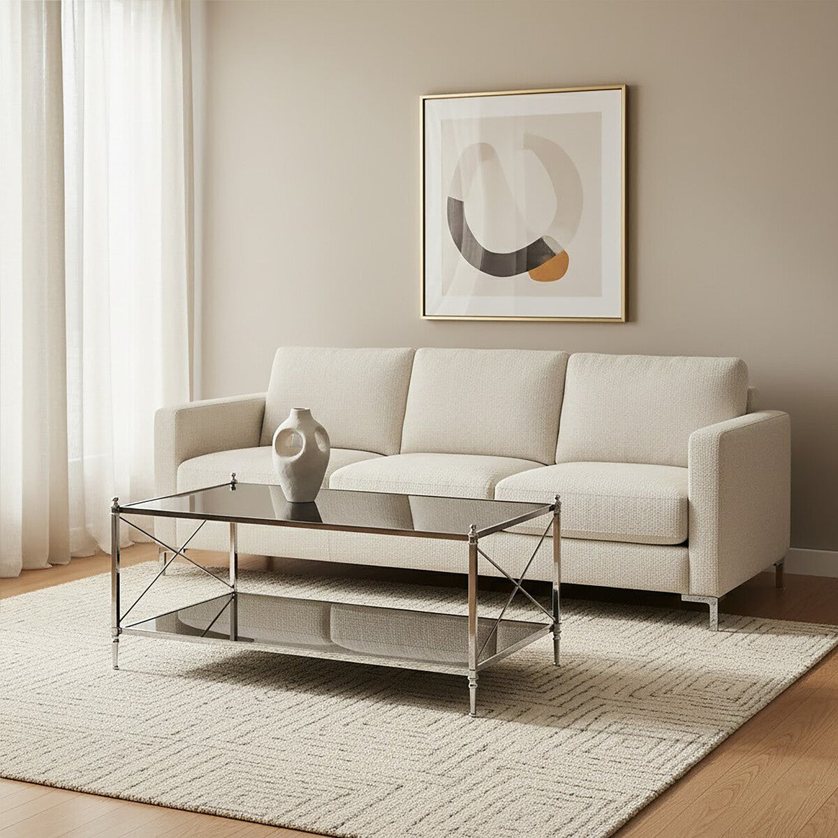 Black Glass and Nickel Finish Coffee Table
