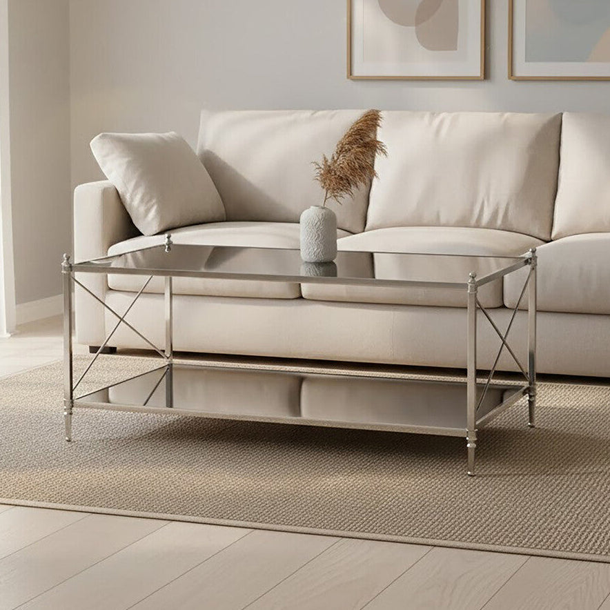 Black Glass and Nickel Finish Coffee Table