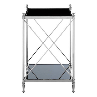 Black Glass and Nickel Finish 2 Tier Square Side Table