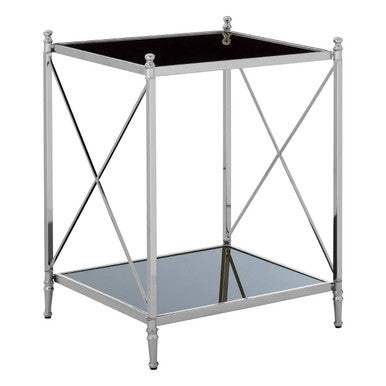 Black Glass and Nickel Finish 2 Tier Square Side Table