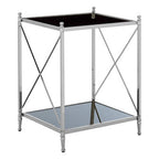 Black Glass and Nickel Finish 2 Tier Square Side Table