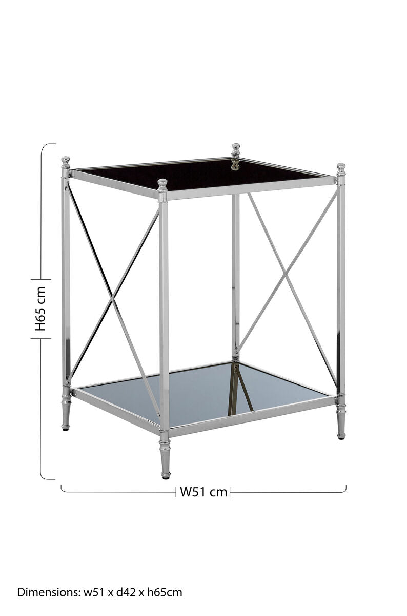 Black Glass and Nickel Finish 2 Tier Square Side Table