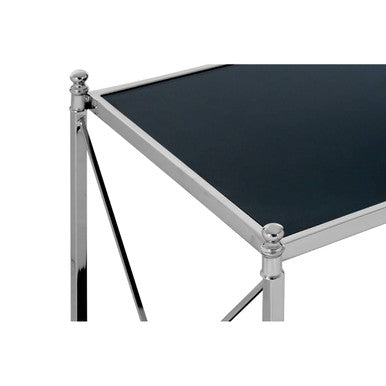 Black Glass and Nickel Finish 2 Tier Square Side Table