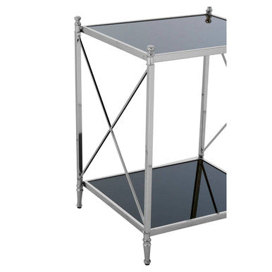 Black Glass and Nickel Finish 2 Tier Square Side Table