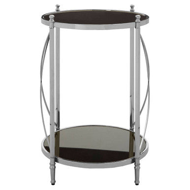 Black Glass and Nickel Finish 2 Tier Round Side Table