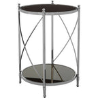 Black Glass and Nickel Finish 2 Tier Round Side Table