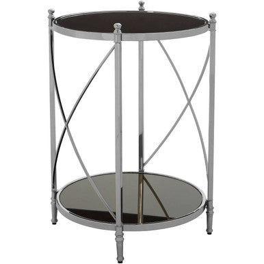 Black Glass and Nickel Finish 2 Tier Round Side Table