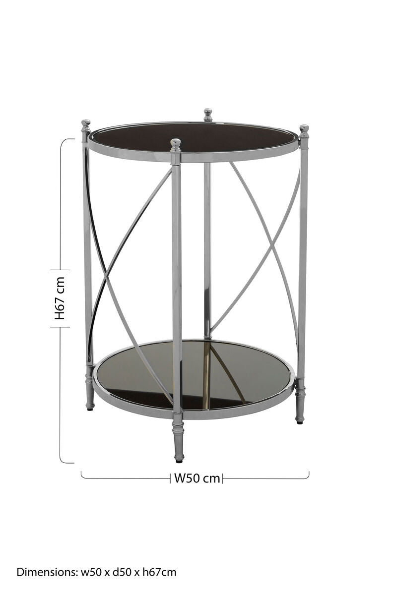 Black Glass and Nickel Finish 2 Tier Round Side Table