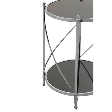 Black Glass and Nickel Finish 2 Tier Round Side Table