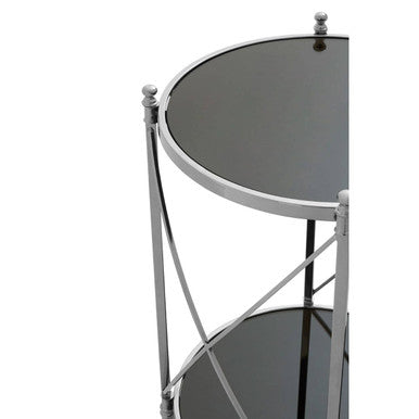Black Glass and Nickel Finish 2 Tier Round Side Table