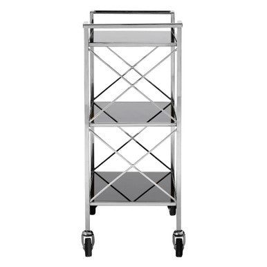 Black Mirrored Glass 3 Tier Trolley