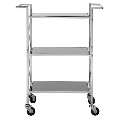 Black Mirrored Glass 3 Tier Trolley