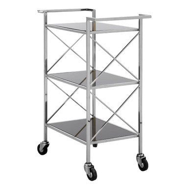 Black Mirrored Glass 3 Tier Trolley