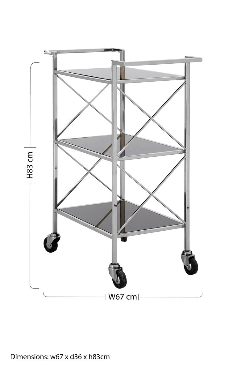 Black Mirrored Glass 3 Tier Trolley