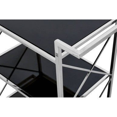 Black Mirrored Glass 3 Tier Trolley
