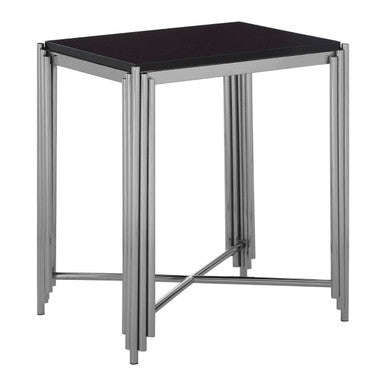 Black Granite Side Table with Silver Finish Base