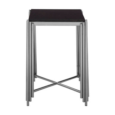 Black Granite Side Table with Silver Finish Base