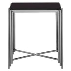 Black Granite Side Table with Silver Finish Base