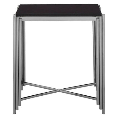 Black Granite Side Table with Silver Finish Base