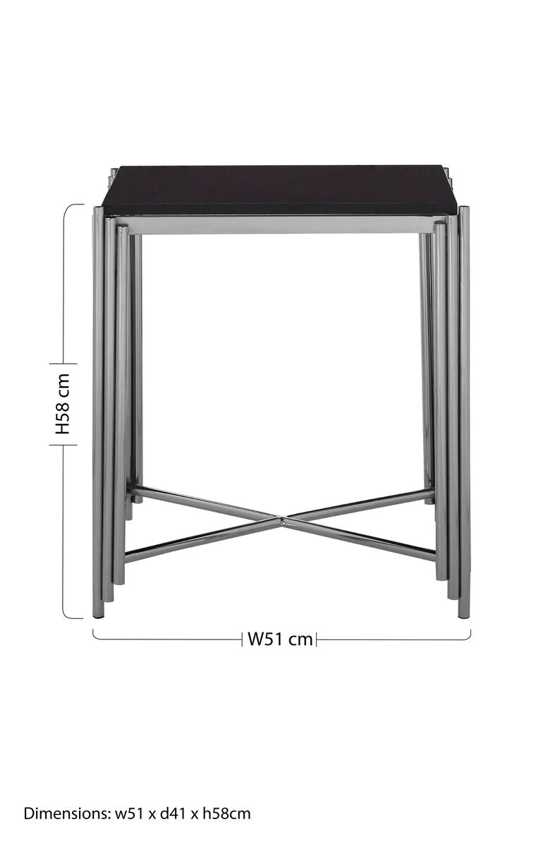 Black Granite Side Table with Silver Finish Base