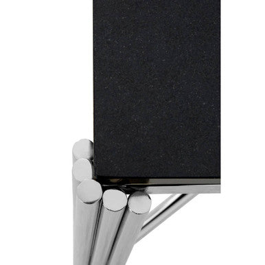 Black Granite Side Table with Silver Finish Base