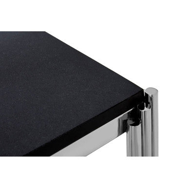Black Granite Side Table with Silver Finish Base