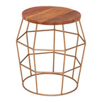 Recycled Wood and Antique Brass Finish Side Table