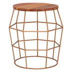 Recycled Wood and Antique Brass Finish Side Table
