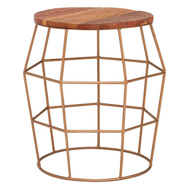 Recycled Wood and Antique Brass Finish Side Table