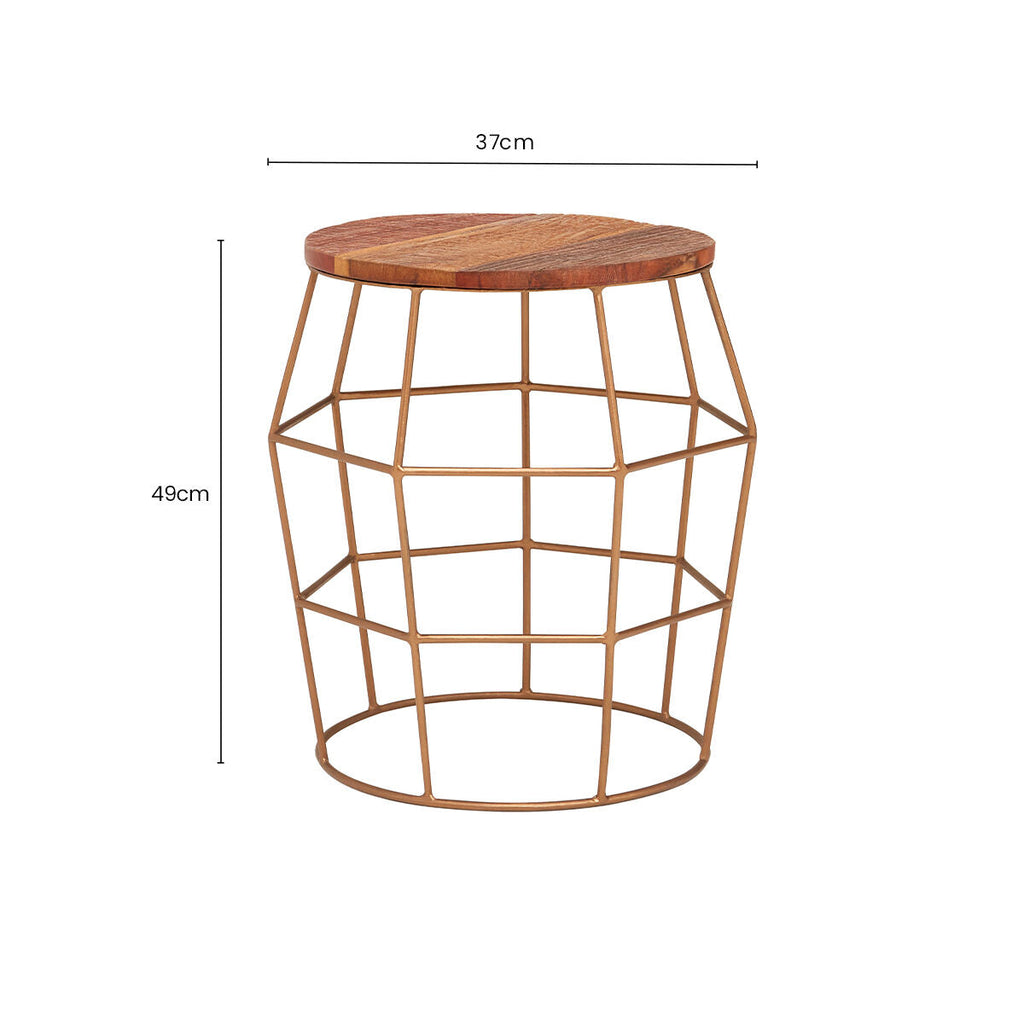 Recycled Wood and Antique Brass Finish Side Table