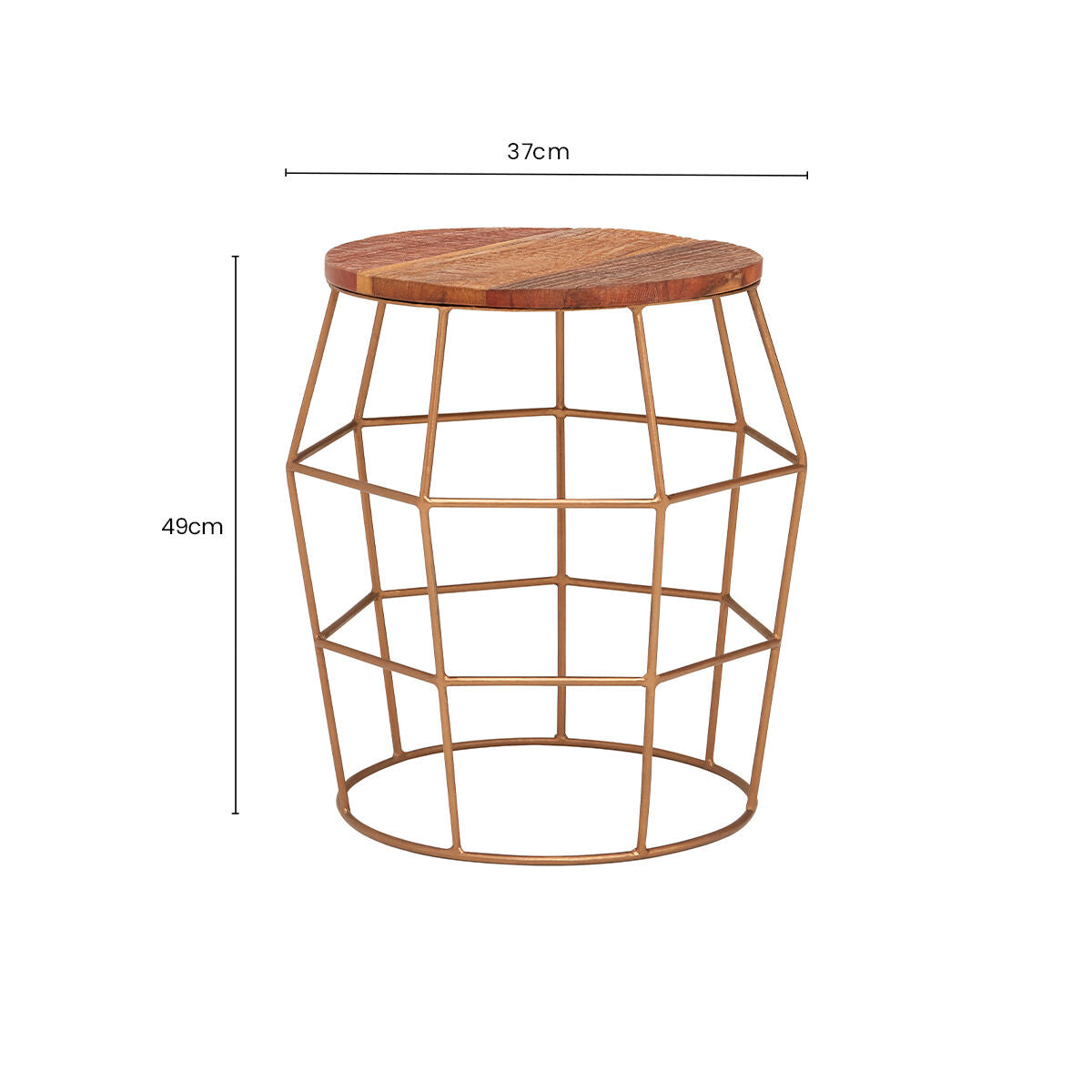 Recycled Wood and Antique Brass Finish Side Table