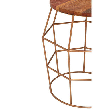 Recycled Wood and Antique Brass Finish Side Table