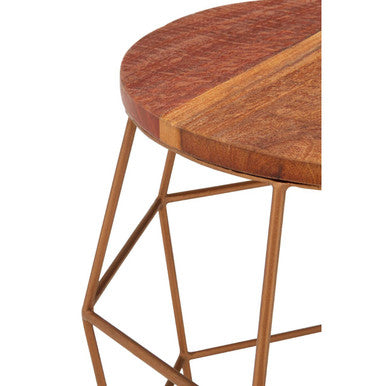 Recycled Wood and Antique Brass Finish Side Table