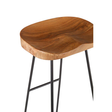 Acacia Wood Bar Stool with Black Finish Frame