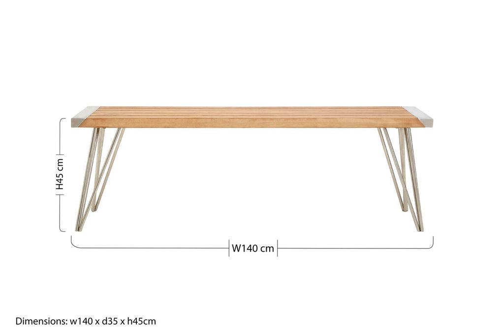 Natural Teak Wood Slatted Bench
