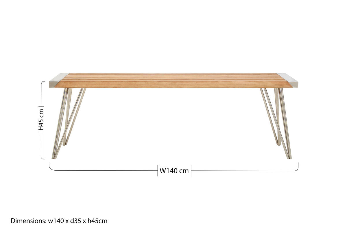 Natural Teak Wood Slatted Bench