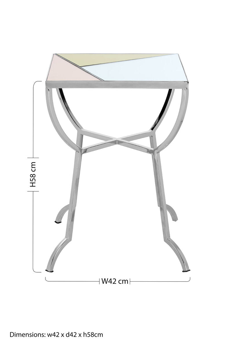 Multi Coloured Mirrored Square Side Table