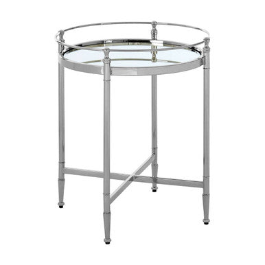 Silver Finish Round Side Table with Mirrored Top
