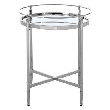 Silver Finish Round Side Table with Mirrored Top