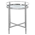 Silver Finish Round Side Table with Mirrored Top
