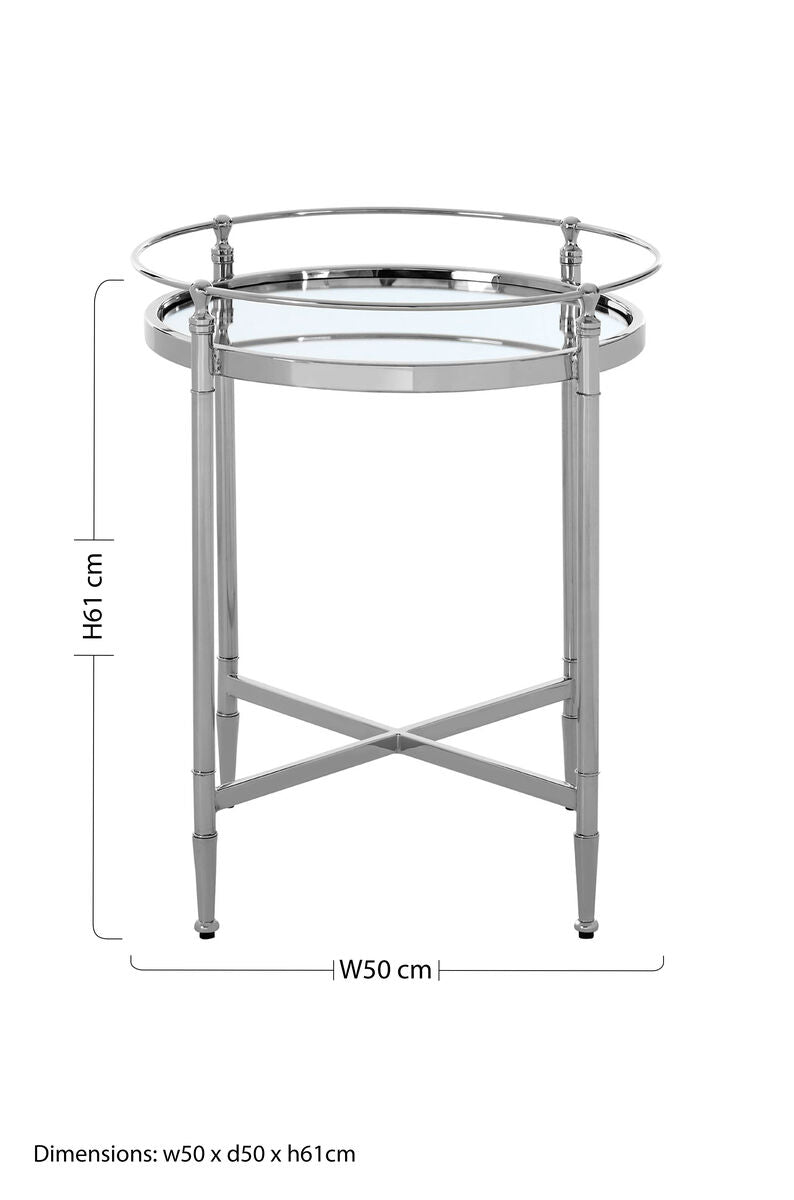 Silver Finish Round Side Table with Mirrored Top