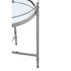 Silver Finish Round Side Table with Mirrored Top