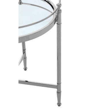 Silver Finish Round Side Table with Mirrored Top