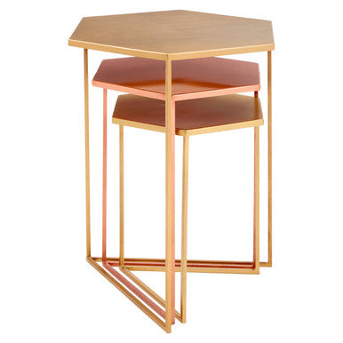 Gold and Bronze Finish Hexagon Set of 3 Nesting Tables